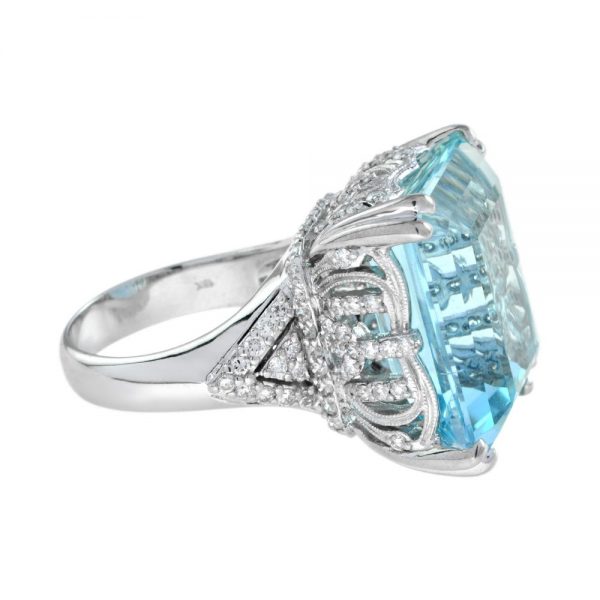 24.55ct Aquamarine and Diamond Cocktail Ring in 18ct White Gold