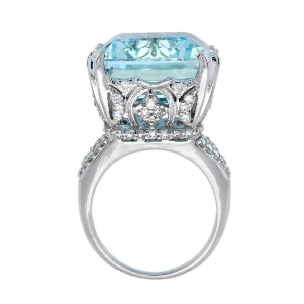 24.55ct Aquamarine and Diamond Cocktail Ring in 18ct White Gold