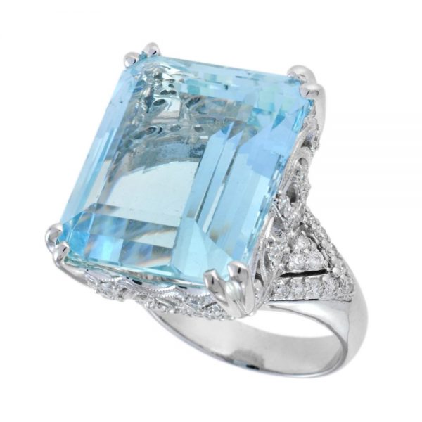 24.55ct Aquamarine and Diamond Cocktail Ring in 18ct White Gold