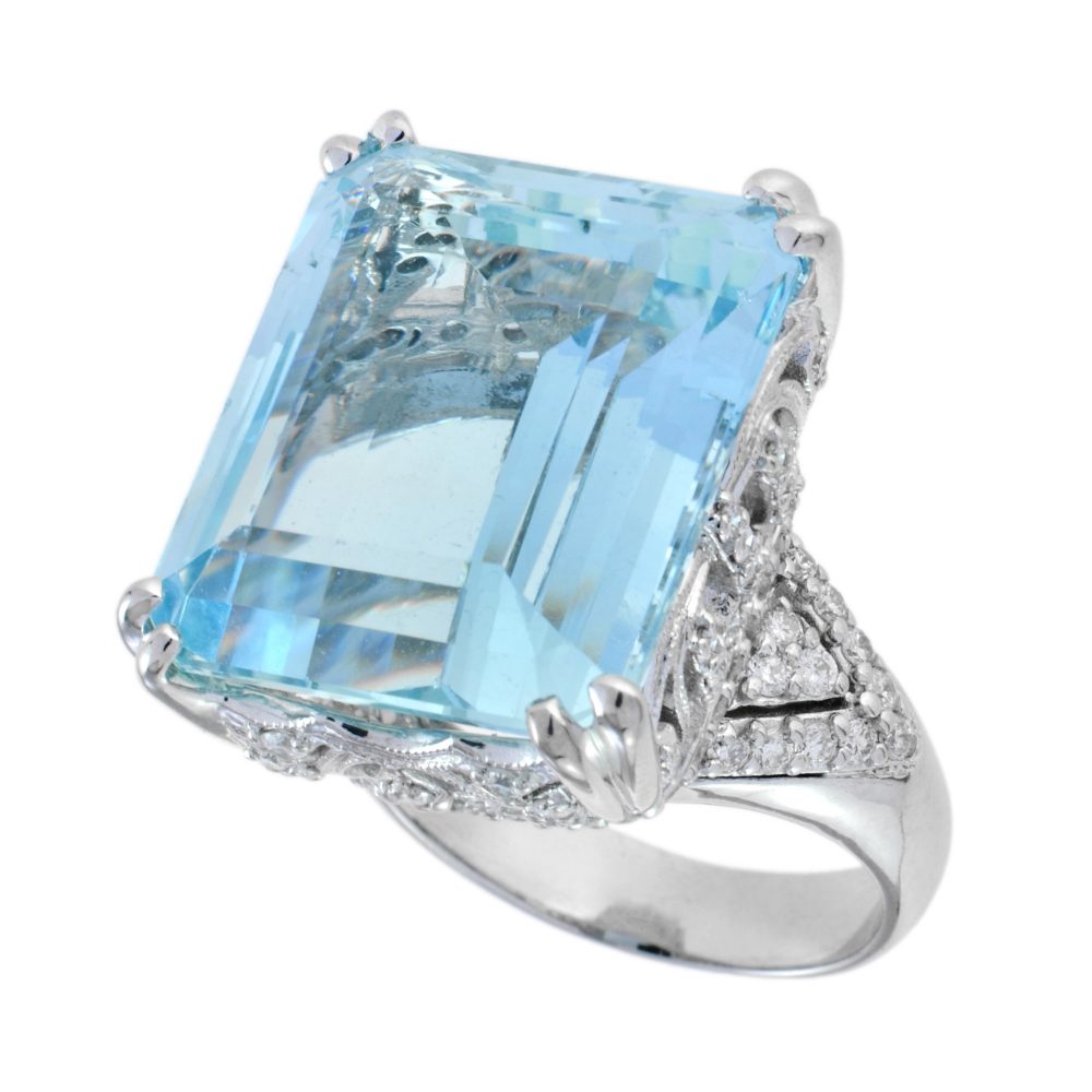 24.55ct Aquamarine and Diamond Cocktail Ring