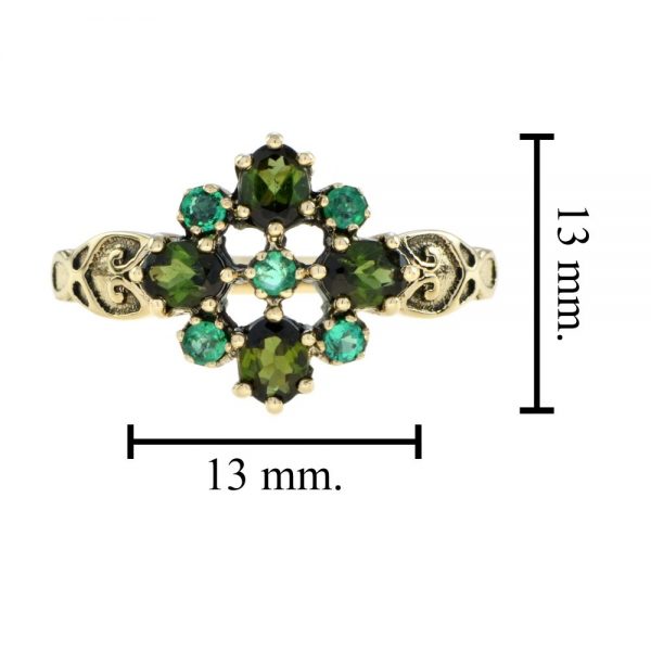Vintage Style Green Tourmaline and Emerald Cluster Ring