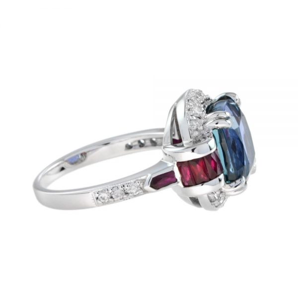 6.15ct Cushion Cut Tanzanite, Ruby and Diamond Dress Ring