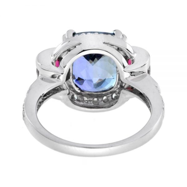 6.15ct Cushion Cut Tanzanite, Ruby and Diamond Dress Ring