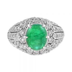 Cabochon Emerald and Diamond Dome Cocktail Ring