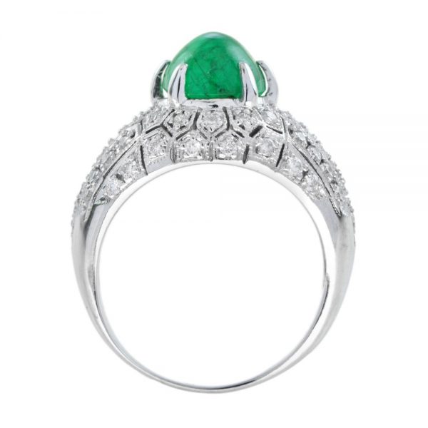 Cabochon Emerald and Diamond Dome Cocktail Ring