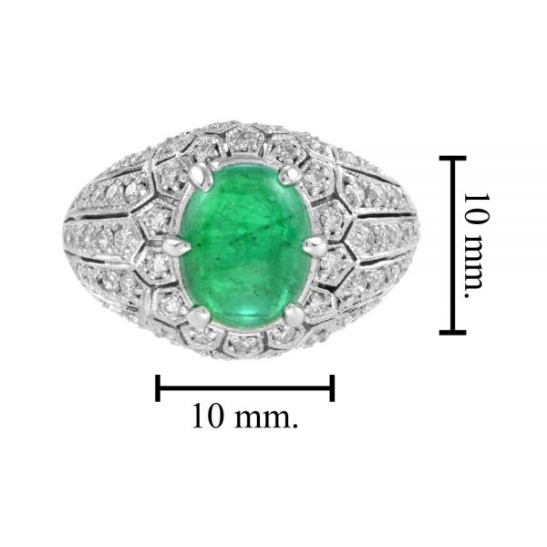 Cabochon Emerald and Diamond Dome Cocktail Ring
