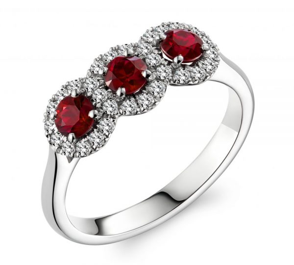 Triple 0.68ct Ruby and Diamond Cluster Ring