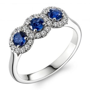 Triple 1.14ct Sapphire and Diamond Cluster Ring
