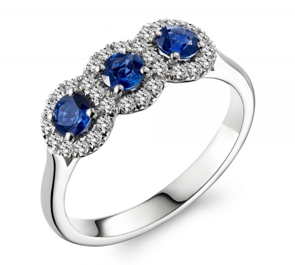 Triple 1.14ct Sapphire and Diamond Cluster Ring