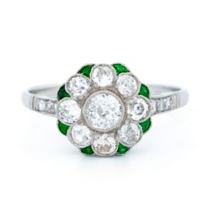 Vintage 0.80ct Diamond and Emerald Floral Target Ring