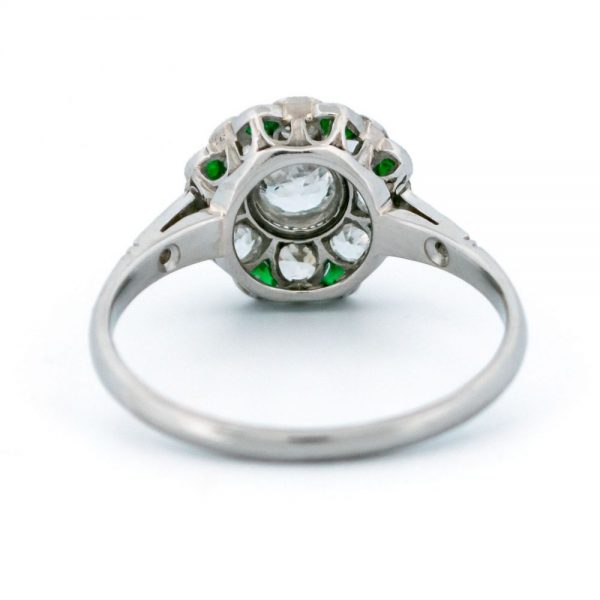Vintage 0.80ct Diamond and Emerald Floral Target Ring