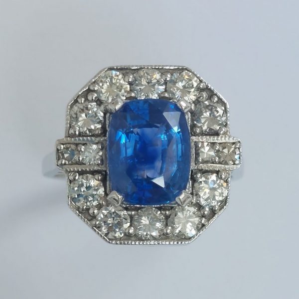 Vintage 4.80ct Sapphire and Diamond Ring