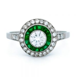 Vintage Diamond and Emerald Target Cluster Ring
