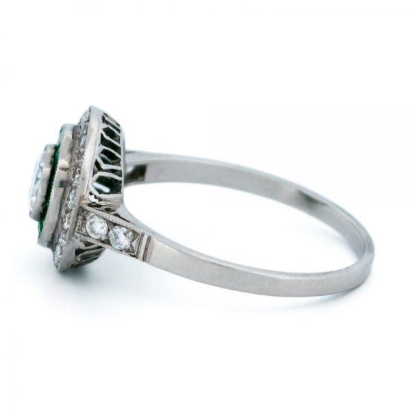 Vintage Diamond and Emerald Target Cluster Ring