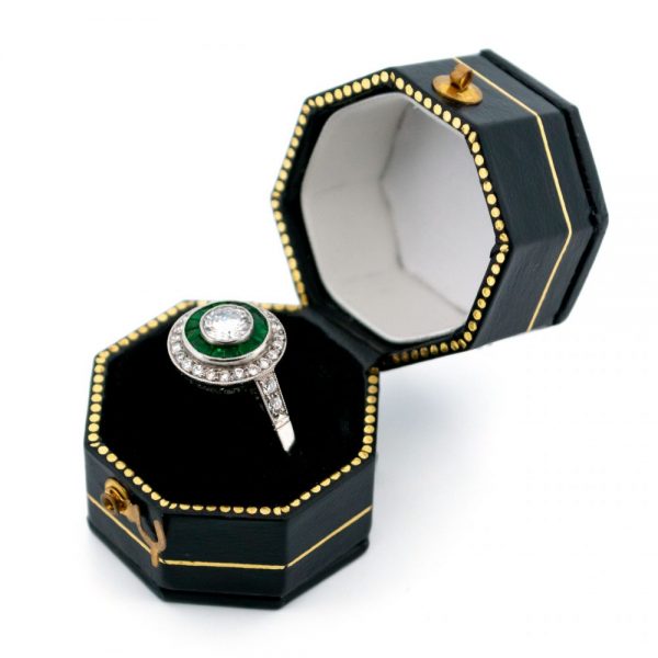 Vintage Diamond and Emerald Target Cluster Ring