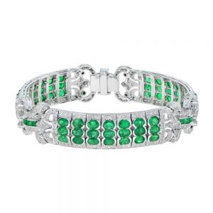 Art Deco Style 12.89ct Emerald and Diamond Link Bracelet