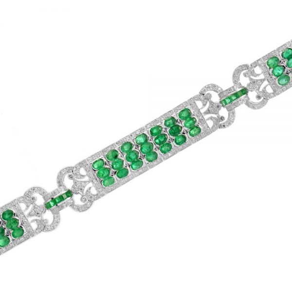 Art Deco Style 12.89ct Emerald and Diamond Link Bracelet