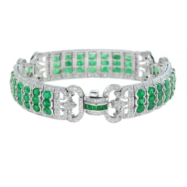 Art Deco Style 12.89ct Emerald and Diamond Link Bracelet