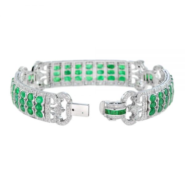 Art Deco Style 12.89ct Emerald and Diamond Link Bracelet