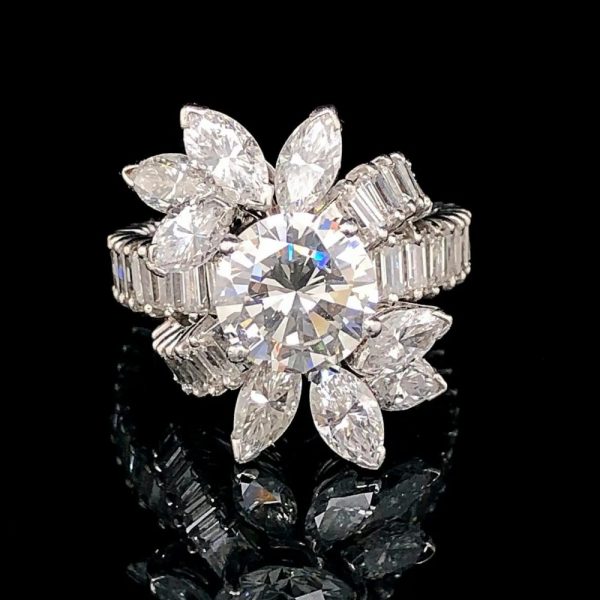 Vintage 2.2ct Diamond Floral Cluster Cocktail Ring in Platinum