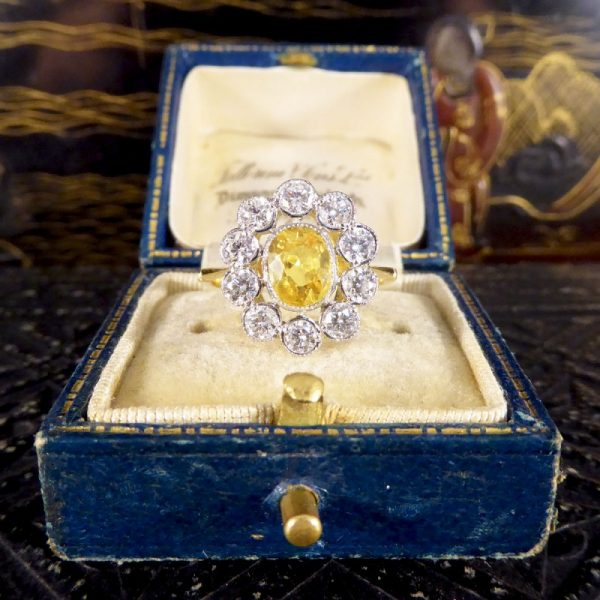 1.15ct Yellow Sapphire and 0.90ct Diamond Cluster Ring