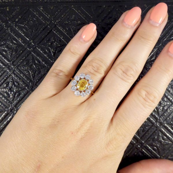 1.15ct Yellow Sapphire and 0.90ct Diamond Cluster Ring