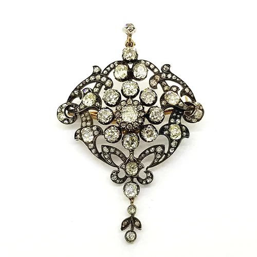 Antique 6.5ct Old Cut Diamond Pendant Brooch