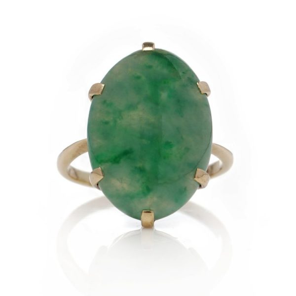 Vintage 1950s Cabochon Jadeite Jade Ring in 9ct Yellow Gold