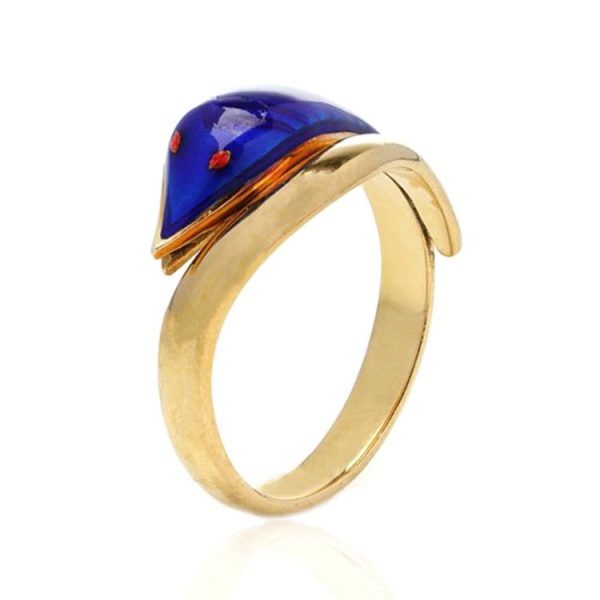 Vintage Italian Gold and Blue Enamel Snake Ring