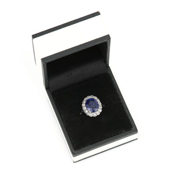 Art Deco 2.8ct Sapphire and Old Cut Diamond Oval Cluster Ring in Platinum