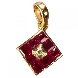 0.96ct Princess Cut Ruby and Diamond Square Cluster Pendant