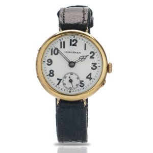 Vintage 1940s Longines 18ct Yellow Gold Military Watch, Made in Switzerland, hallmarked for AB (Arthur Baume, director of Longines UK)