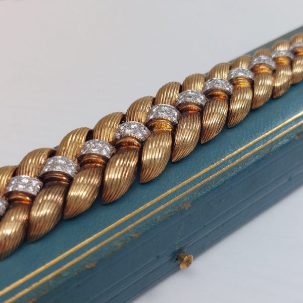 Retro 1970s Gold and Diamond Bracelet