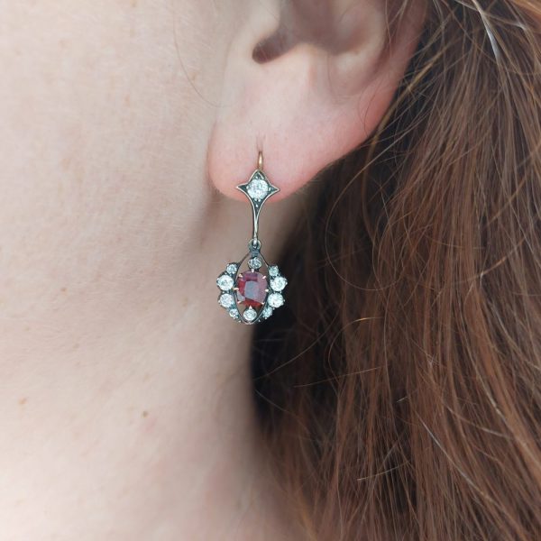 Antique ruby drop earrings diamond cluster