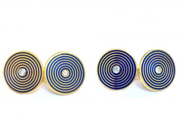 Antique cufflinks blue enamel and gold double link
