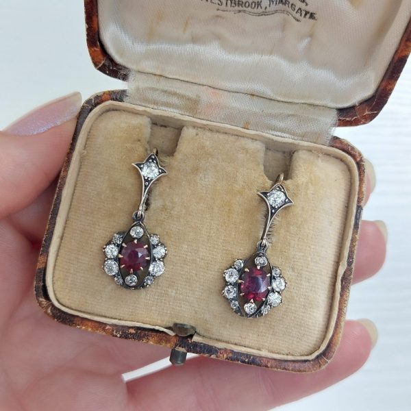Victorian Ruby and diamond earrings Drops