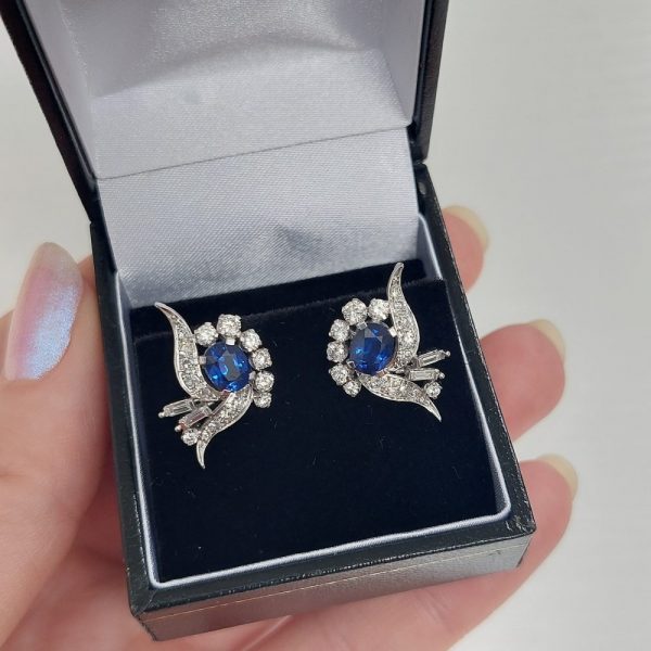 Vintage sapphire and diamond earrings swirls