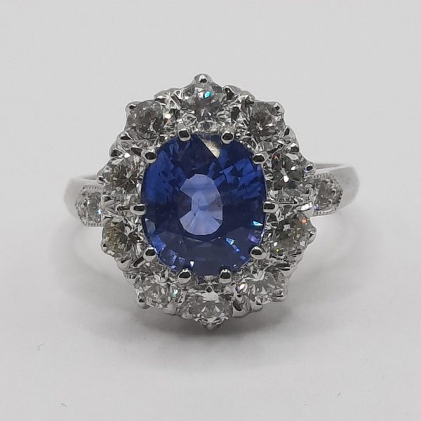 3.25ct Sapphire and Diamond Cluster Ring