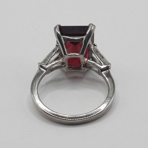 Vintage 3ct Emerald Cut Rubellite Solitaire Ring, Circa 1940s