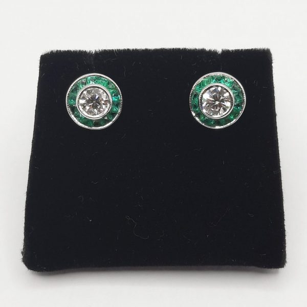 Emerald and Diamond Target Cluster Earrings