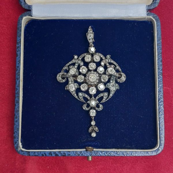 Antique 6.5ct Old Cut Diamond Pendant Brooch