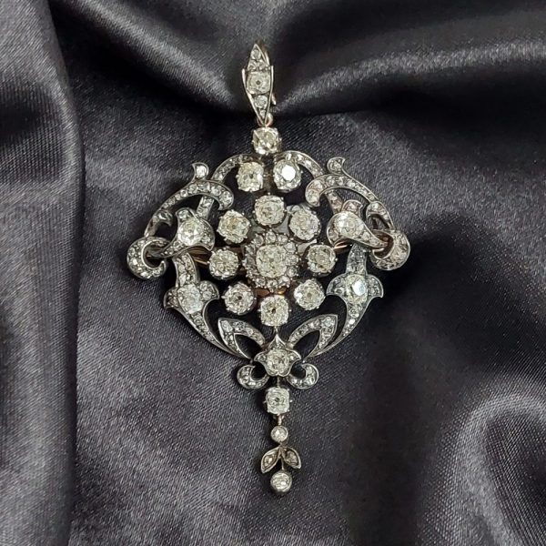 Antique 6.5ct Old Cut Diamond Pendant Brooch