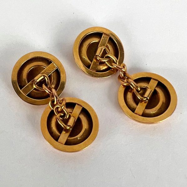 French 18ct Yellow Gold Disc Cufflinks