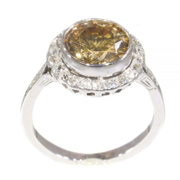 Vintage Certified 2.53ct Natural Yellow Fancy Diamond Cluster Ring