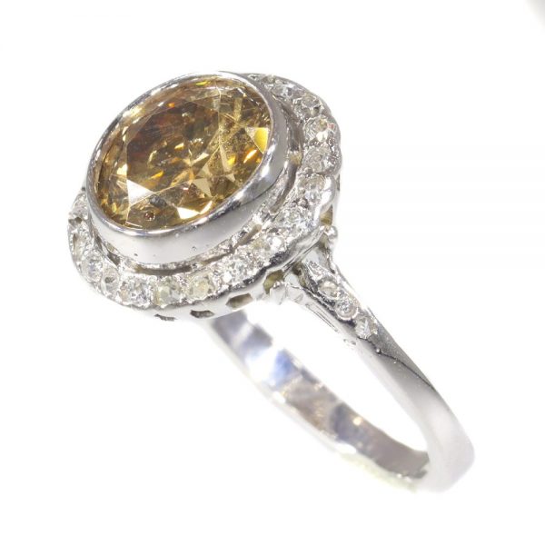 Vintage Certified 2.53ct Natural Yellow Fancy Diamond Cluster Ring