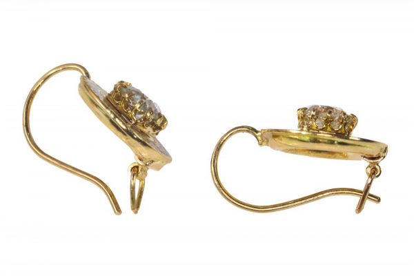 Antique Early Victorian 1.66ct Old Mine Cut Diamond Drop Earrings with Black Enamel in 18ct Yellow gold, Circa 1830