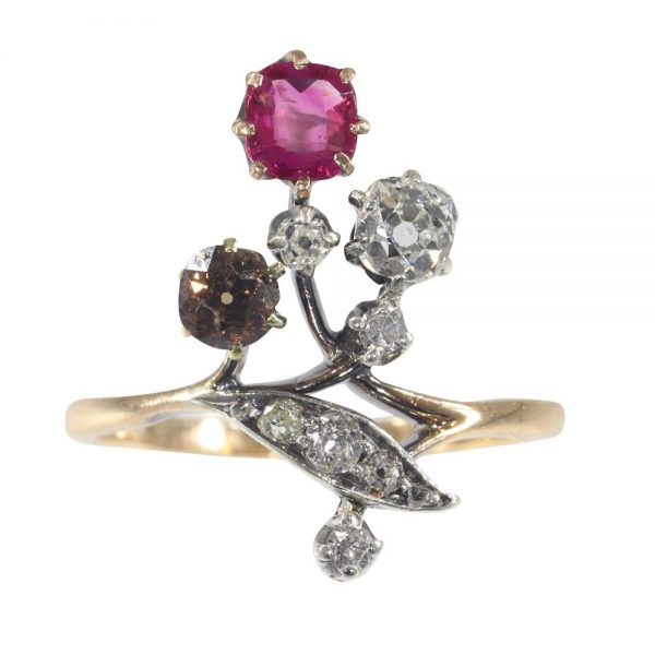 Antique Victorian Ruby and Diamond Trefoil Ring