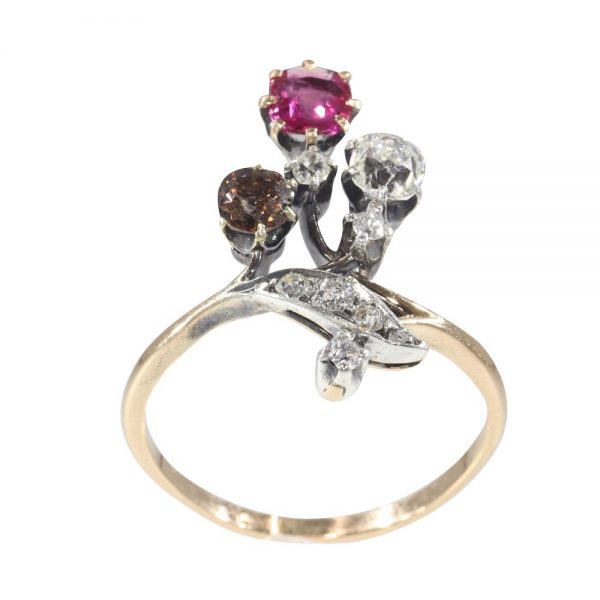 Antique Victorian Ruby and Diamond Trefoil Ring