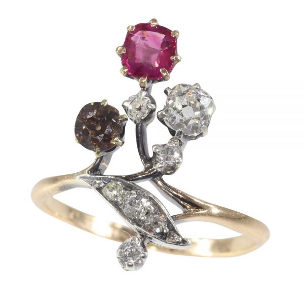 Antique Victorian Ruby and Diamond Trefoil Ring