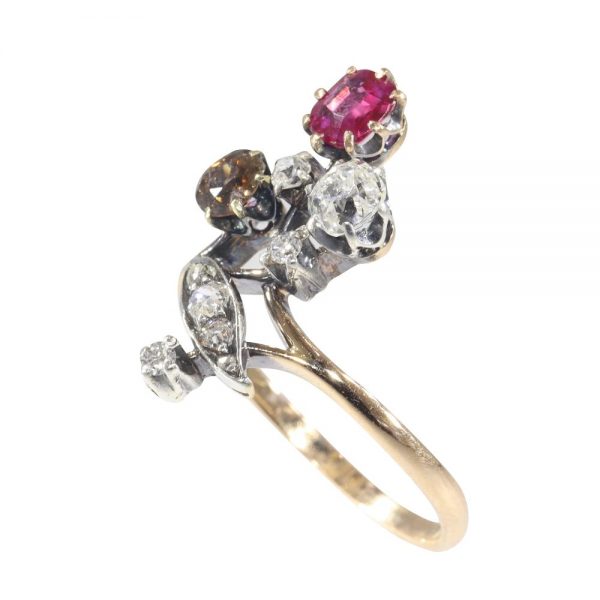 Antique Victorian Ruby and Diamond Trefoil Ring